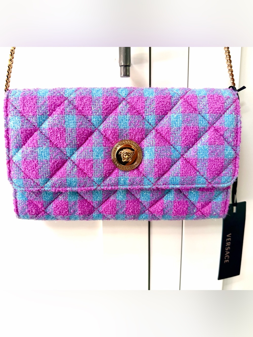 VERSACE La Medusa Bouclé Tweed Wallet on Chain WOC NWT